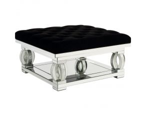 Lotus Ottoman with Faux Crystals in Black