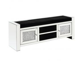 Noralie 59 Inch Mirrored Bench with Storage Console in Black