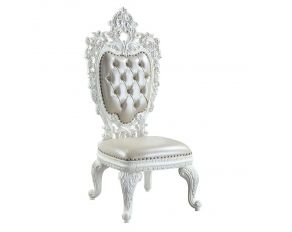 Vanaheim Set of 2 Sides Chairs in Beige PU and Antique White Finish