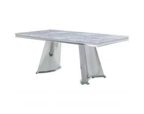 Destry Rectangular Dining Table with Marble Top in Mirrored Silver Finish