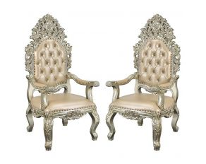 Sorina Set of 2 Dining Arm Chairs in Antique Gold Finish