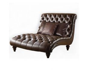 Acme Furniture Anondale Lounge Chaise in 2 Tone Brown PU with 3 Pillows