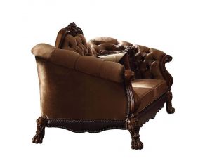 Acme Furniture Dresden Loveseat with 5 Pillows in Golden Brown Velvet/Cherry Oak