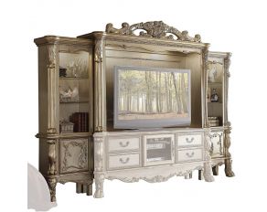 Acme Furniture Dresden Entertainment Center in Gold Patina/Bone