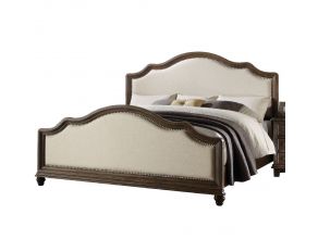 Acme Furniture Baudouin Panel Bed in Beige Linen & Weathered Oak, Queen