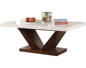 Forbes Rectangular Coffee Table with White Marble Top in Walnut