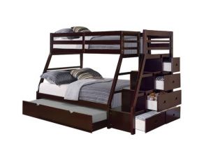 Jason Twin over Full Bunk Bed with Storage Ladder and Trundle in Espresso