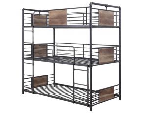 Acme Furniture Brantley Twin Triple Bunk Bed in Sandy Black and Dark Bronze Hand-Brushed