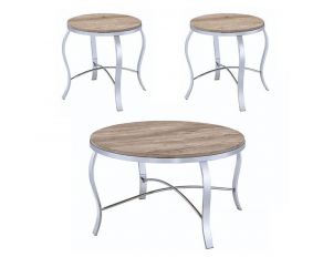 Malai Coffee Table Set in Weathered Light Oak and Chrome