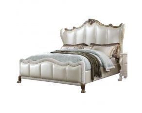 Dresden II Eastern King Bed in Pearl White and Gold Patina