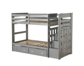 Allentown Twin over Twin Bunk Bed with Storage Ladder and Trundle in Gray