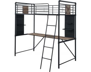 Cordelia Twin Loft Bed with Desk in Sandy Black and Dark Bronze Finish