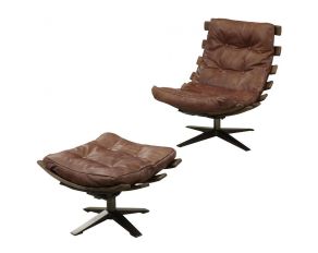 Gandy Accent Chair and Ottoman in Retro Brown