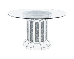 Noralie Mirrored Round Dining Table with Faux Diamonds in Clear