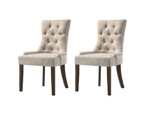 Farren Set of 2 Sides Chairs in Beige and Espresso Finish