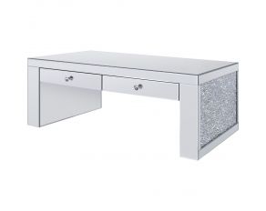 Noralie Mirrored Storage Rectangular Coffee Table with Faux Diamonds