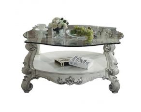 Versailles Coffee Table with Curved Clear Glass Top in Bone White
