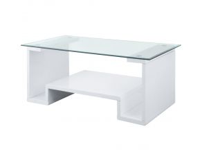 Nevaeh Coffee Table with Clear Glass Top in White