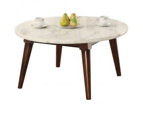 Gasha Coffee Table with White Marble Top in Walnut Finish