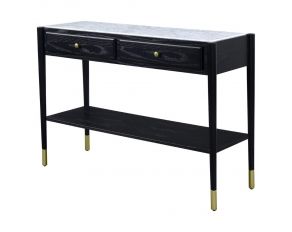 Atalia Sofa Table with White Marble Top in Black Finish