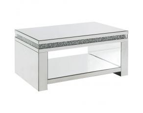 Noralie Mirrored Rectangular Coffee Table with Faux Diamonds and Shelf