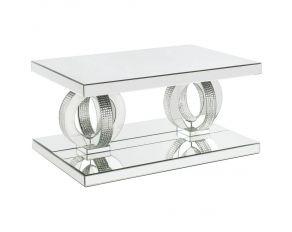 Ornat Rectangular Coffee Table in Mirrored and Faux Diamonds