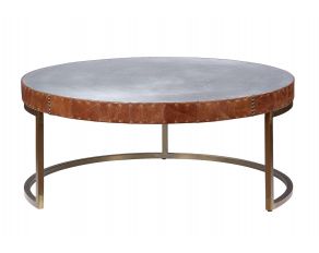 Tamas Coffee Table in Aluminum and Cocoa Top Grain Leather