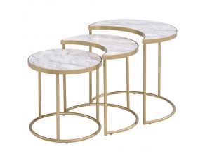 Anpay 3 Piece Nesting Coffee Table with Faux Marble Top in Gold