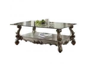 Versailles Coffee Table with Clear Glass Top in Antique Platinum