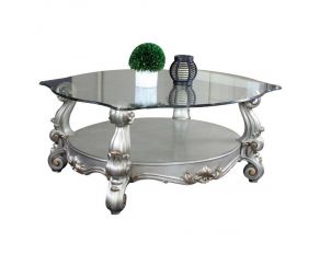 Versailles Coffee Table with Curved Glass Top in Antique Platinum