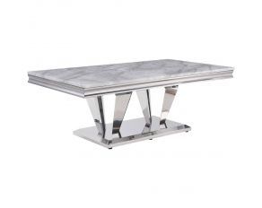 Satinka Coffee Table in Light Gray Printed Faux Marble and Mirrored Silver Finish