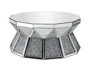 Noralie Mirrored Coffee Table with Pedestal Base and Faux Diamonds