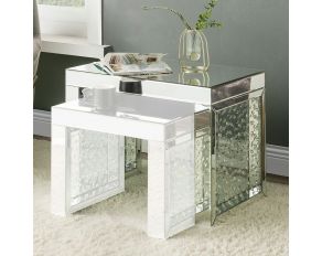 Nysa 24 Inch Accent Table with Faux Crystals in Mirrored Finish