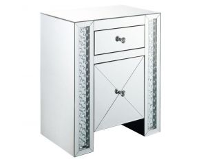 Maisha Mirrored Accent Night Table with Faux Crystals