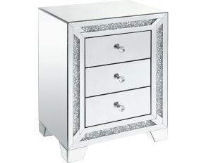 Noralie Mirrored 3 Drawer Accent Night Table with Faux Diamonds