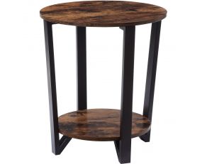 Taurus Round Accent Table in Rustic Oak and Black Finish