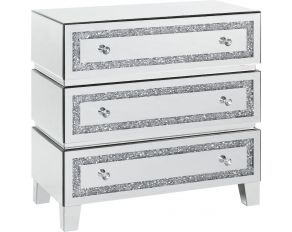 Noor 3 Drawer Mirrored Cabinet with Faux Diamond Inlay