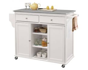 Tullarick Kitchen Cart in Stainless Steel and White