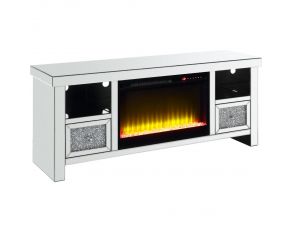 Noralie 2 Door Storage and 2 Open Compartments TV Stand with LED Fireplace in Mirrored Finish