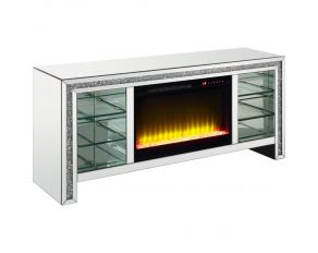 Noralie TV Stand with LED Fireplace and 6 Open Compartments in Mirrored Finish