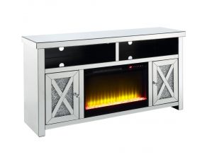 Noralie 2 Door Storage and 2 Open Compartments 59 Inch TV Stand with LED Fireplace in Mirrored Finish