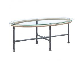 Brantley Coffee Table with Clear Glass Top in Sandy Gray Finish