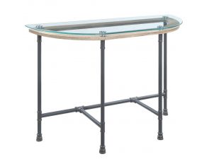 Brantley Sofa Table with Clear Glass Top in Sandy Gray Finish