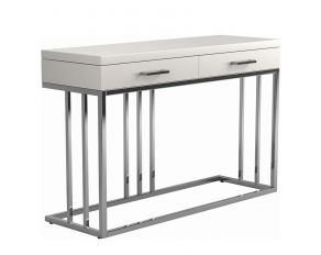 2-Drawer Rectangular Sofa Table in Glossy White And Chrome