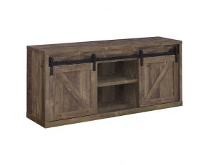 59-Inch 3-Shelf Sliding Doors TV Console in Rustic Oak