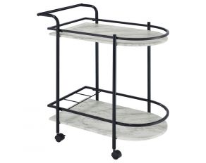Desiree Serving Cart with Faux Marble Shelves in White and Black