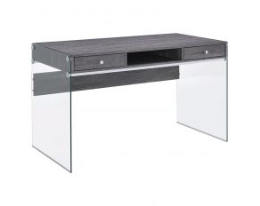 Dobrev 2-Drawer Writing Desk in Weathered Grey And Clear