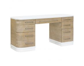 7-Drawer Writing Desk in White and Light Wood