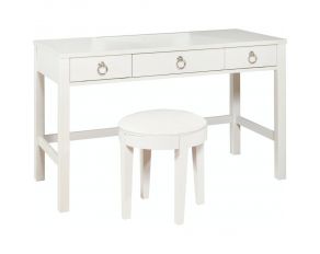 Bella White Vanity Desk and Stool in White Finish