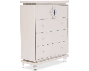 AICO Glimmering Heights Upholstered 5 Drawer Chest in Ivory